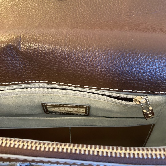 Lambertson Truex leather handbag. Brown with blue trim. - Picture 11 of 14